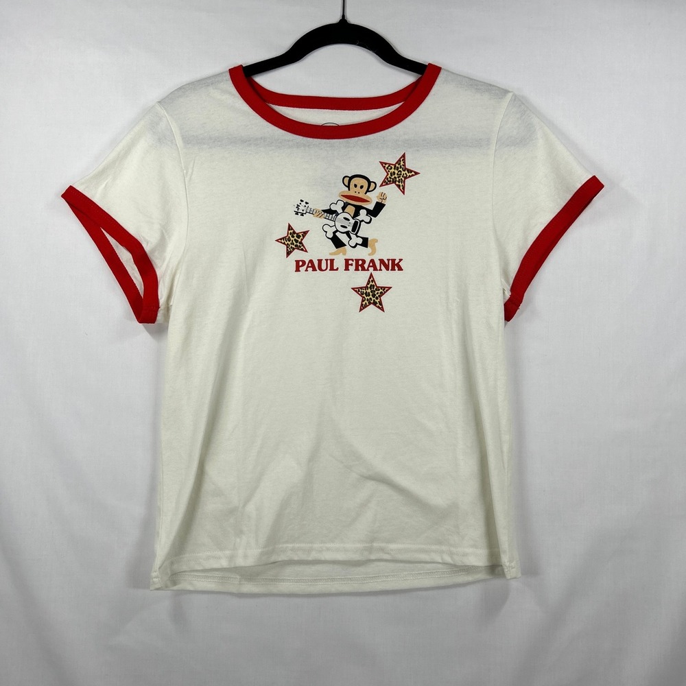 Paul Frank White & Red Julius Monkey Guitar Ringer T-Shirt Size XL